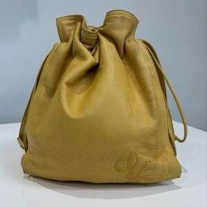 Vintage Loewe Nappa Leather Drawstring Bucket Bag Anagram Yellow Flamenco Style